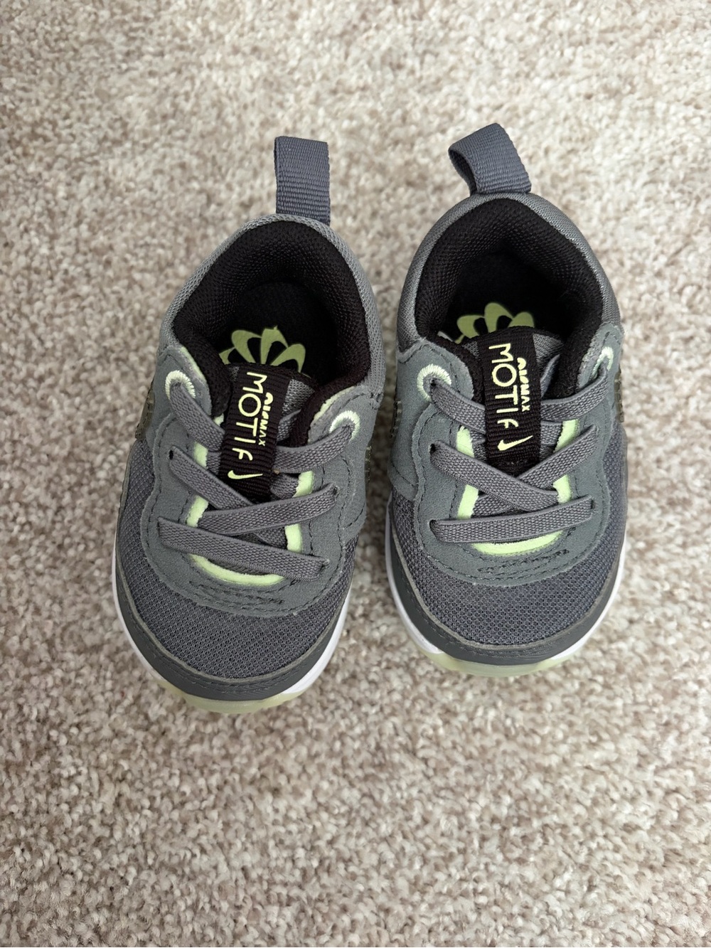 Nike Gray and Light Green Baby Athletic Sneakers